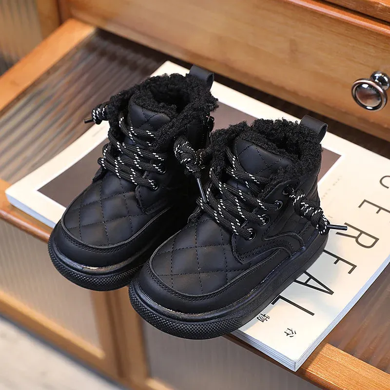 High-Top Children's Leather Ankle Warm Snow Shoes