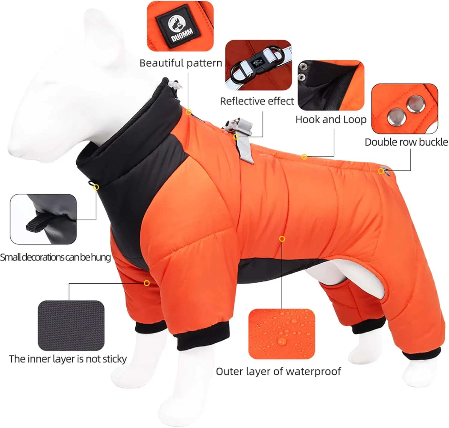 New Duomm Cozy Waterproof Windproof Reversible Winter Dog Jacket with Harness Fits 9 Lb- 12 Lb Dog