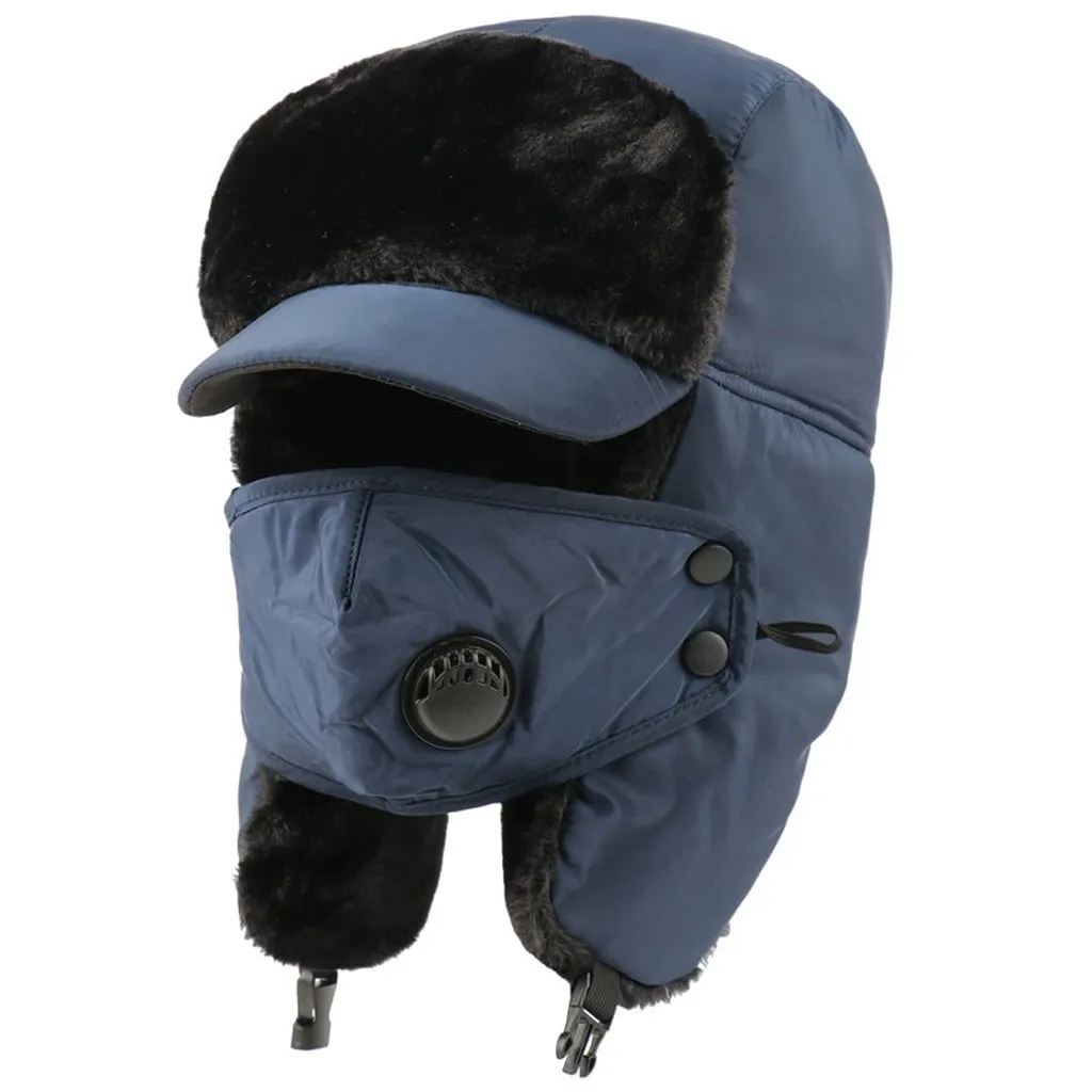 Winter Warm Earflap Bomber Hats Caps Scarf Men Women Russian Trapper Thermal Hat Trooper Earflap Snow Ski Hat Face Cover Cap